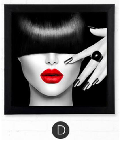 Beauty fashion Girl red lip Nails cool hairstyle art pictures Wall Poster Home Decoration HD Canvas painting