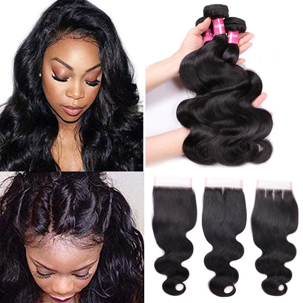Get Bouncy, Glamorous Curls with Our 3-Piece Body Wave Bundle and 4x4 Closure!