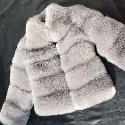 Women Faux Fox Fur Coat Plus Size Women Stand Collar Long Sleeve Faux Fur Jacket Fur gilet fourrure