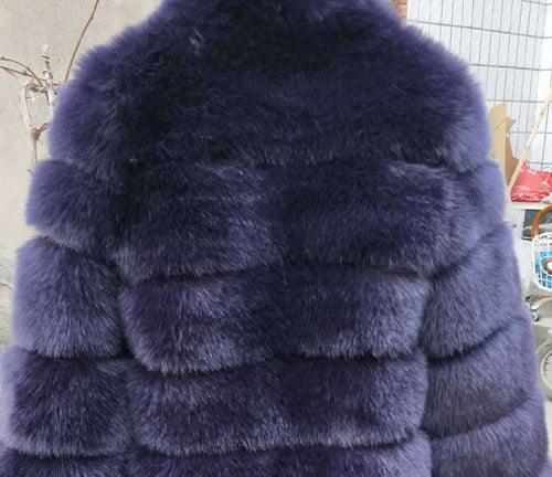 Women Faux Fox Fur Coat Plus Size Women Stand Collar Long Sleeve Faux Fur Jacket Fur gilet fourrure