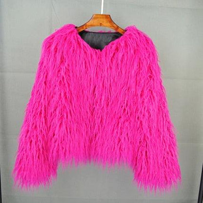 Colorful Boho Furry Faux Fur Coat Plus Size Women Fur Coats Autumn Winter Pink Faux Fur Shaggy Jacket fourrure bontjas