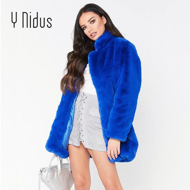 Woman Winter Overcoat Fluffy Faux Fur Coat Long Sleeve Casaco Feminino Outerwear