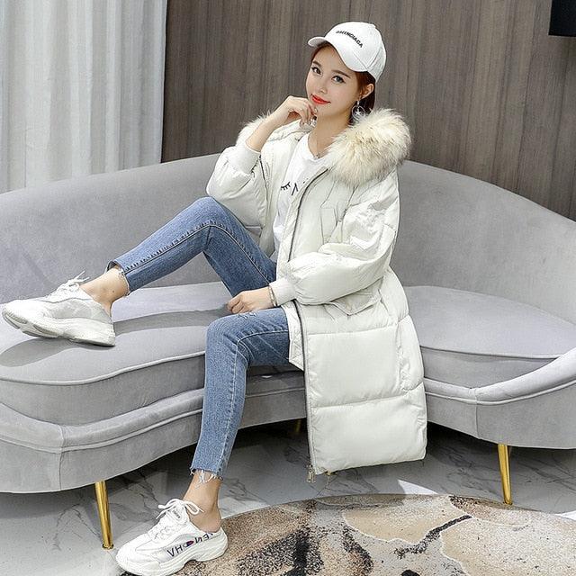 Winter Warm Fur Hooded Collar Cotton Long Parka Plus Size Women Winter Coat