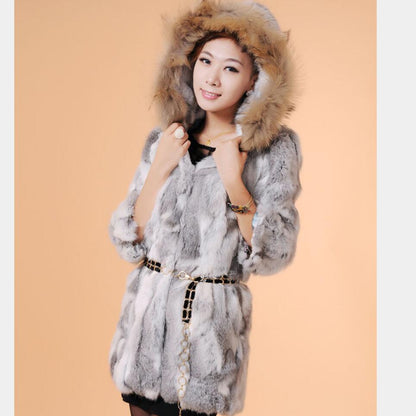 Genuine Rabbit Fur Coat with Hood Raccoon Fur Rabbit Fur Jacket Plus Sizes Women Winter Rabbit Fur Waistcoat