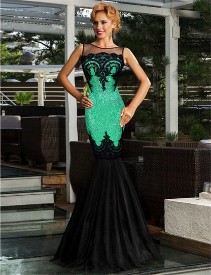 Women Sexy Elegant Maxi Dress Sequins Appliques With Mermaid Hem Plus Sizes Backless Party Club Dresses