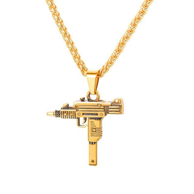 UZI GUN Pattern Male Chain Necklace Gold/Black Color Stainless Steel Fashion Hip Hop Pendant Necklace For Men Jewelry