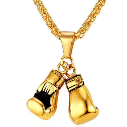 Men Necklace Gold Color Stainless Steel Hip Hop Chain Pair Boxing Glove Pendant Charm Fashion Sport Fitness Jewelry