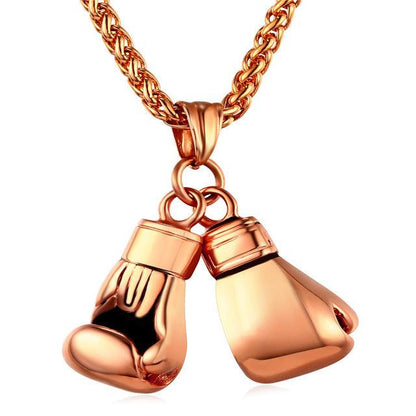 Men Necklace Gold Color Stainless Steel Hip Hop Chain Pair Boxing Glove Pendant Charm Fashion Sport Fitness Jewelry