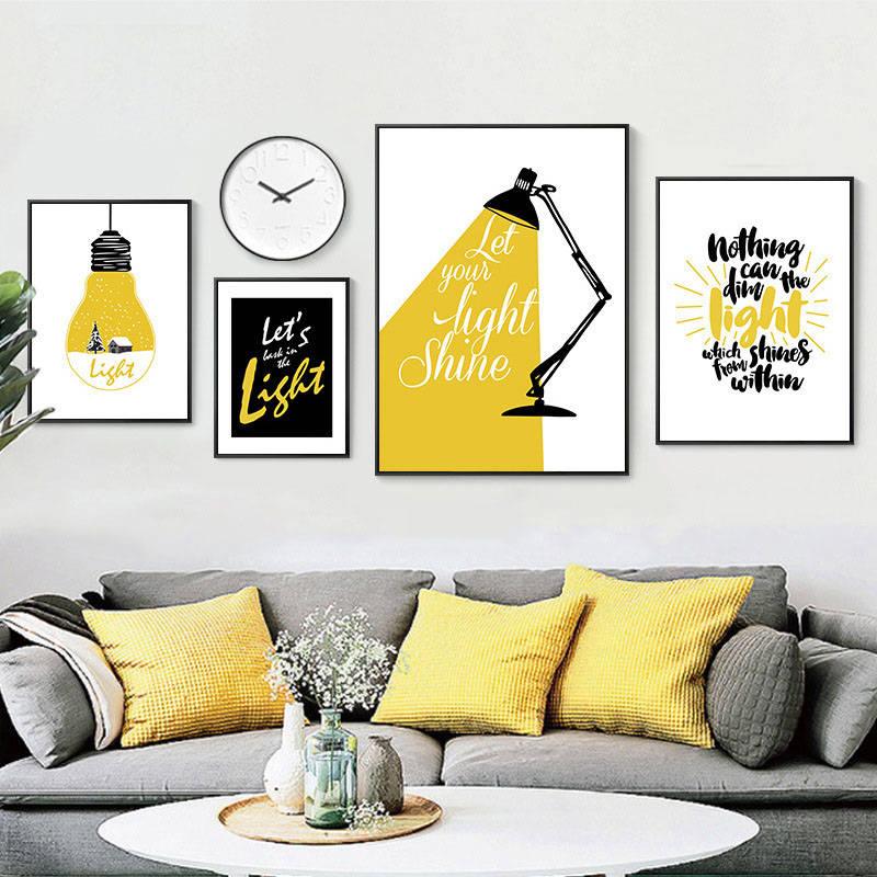 Modern abstract Letter combinations Wall Art Canvas Painting Nordic Posters And Prints Black yellow Nursery Wall Pictures