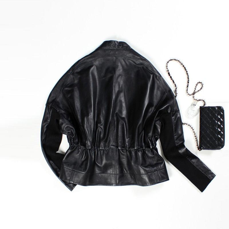 Genuine Leather Jacket 100% Sheepskin Coat Plus Size Black for Women