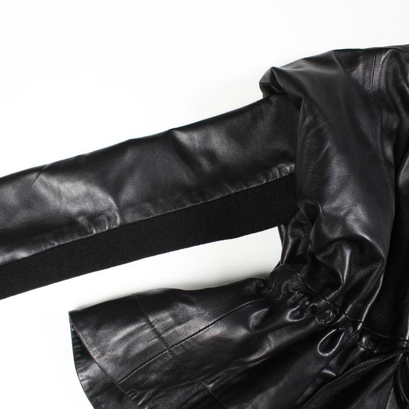 Genuine Leather Jacket 100% Sheepskin Coat Plus Size Black for Women