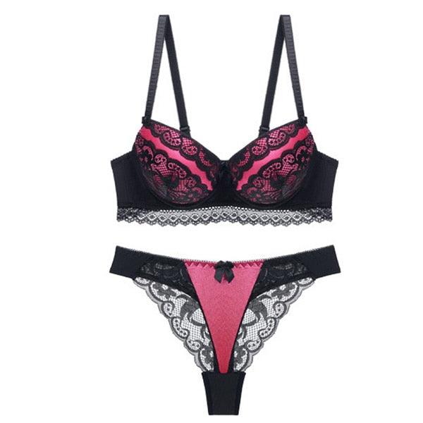 Women Lace Bra Set Push Up Bra And Panties thongs set BC Large Size G String