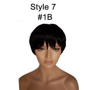 Short Human Hair Wigs With Bangs None Lace Wig Remy 130% 4 Inch #1B Straight Hair Wigs TBOO