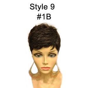 Short Human Hair Wigs With Bangs None Lace Wig Remy 130% 4 Inch #1B Straight Hair Wigs For Black Women