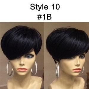 Short Human Hair Wigs With Bangs None Lace Wig Remy 130% 4 Inch 