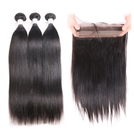T-BOO 3 pcs Hair Bundle Brazilian Straight Hair with 360 Lace Frontal Hair Weave