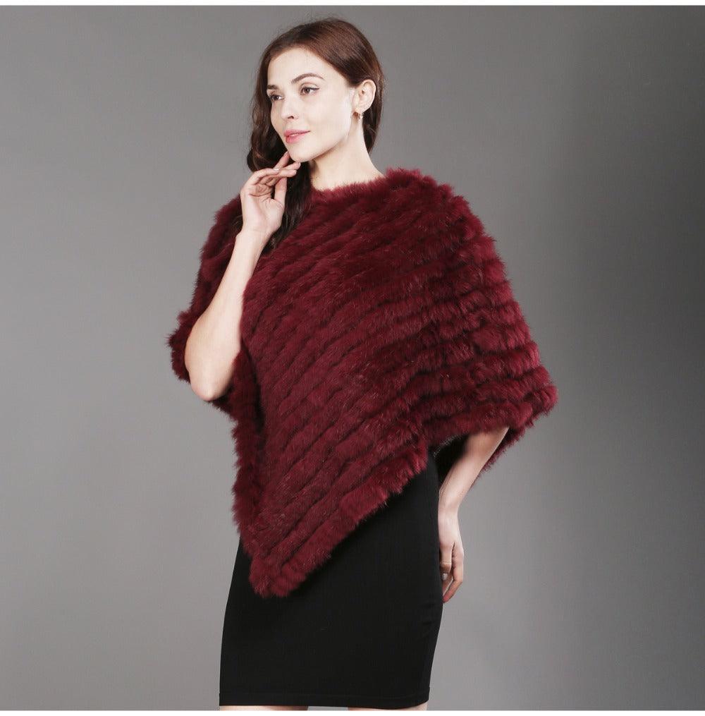 Genuine Real Knitted Rabbit Fur Poncho Wrap Scarves Women Real Rabbit Fur Shawl Scarf Triangle Cape Free Shipping