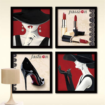 Glamour fashion women red lipstick high heel canvas painting wall art pictures bedroom decoracion canvas home decor