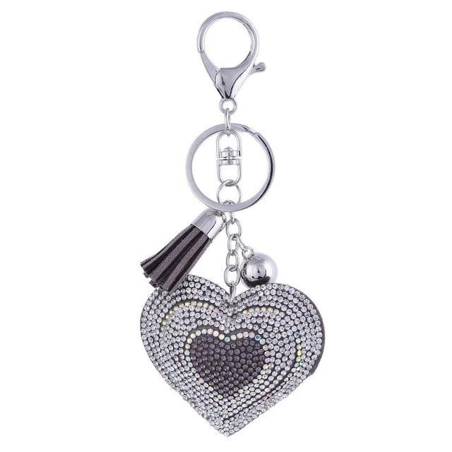 TBOO Heart Keychain Leather Tassel Gold Key Holder Metal Crystal Key Chain Keyring
