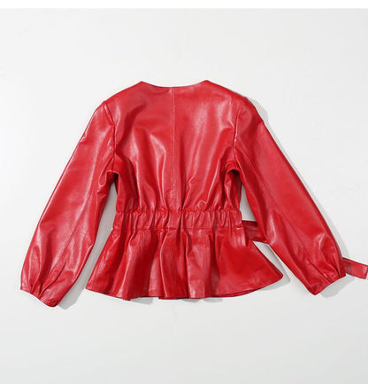Sheepskin Leather Jacket Women Coat Vintage  Women Plus Size Black Red Female Jacket Genuine Leather