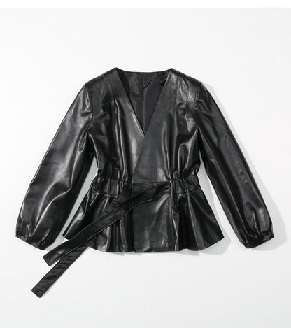 Sheepskin Leather Jacket Women Coat Vintage  Women Plus Size Black Red Female Jacket Genuine Leather