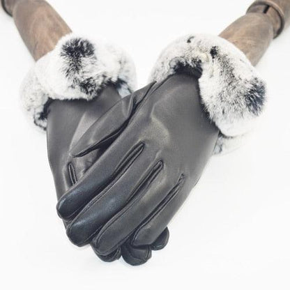 2020 Real Rex Rabbit fur Leather Gloves Women Black Sheepskin Genuine Leather Gloves Winter Warm Soft Sheepskin Leather Gloves