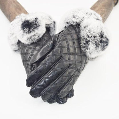 2020 Real Rex Rabbit fur Leather Gloves Women Black Sheepskin Genuine Leather Gloves Winter Warm Soft Sheepskin Leather Gloves
