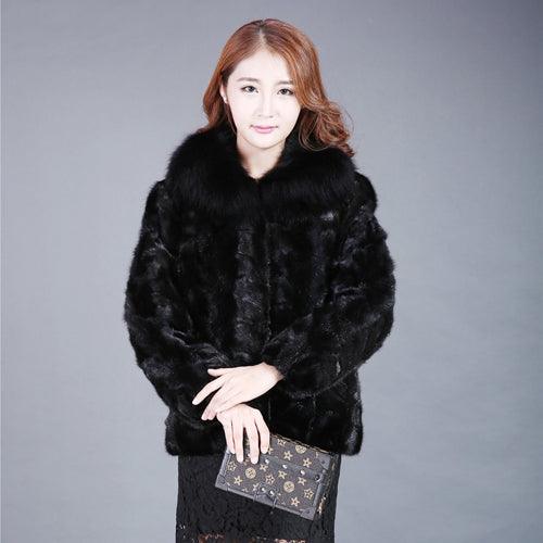 New Autumn Winter Women Real Mink Fur Coat Genuine Real Mink Fur Overcoat Real Fox Fur Collar 100% Natural Mink Fur Jacket