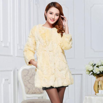 Winter Real Rex Rabbit Fur Coat Women 100% Natural Rex Rabbit Fur Jacket Overcoat