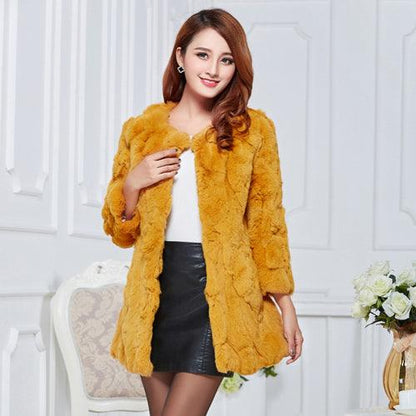 Winter Real Rex Rabbit Fur Coat Women 100% Natural Rex Rabbit Fur Jacket Overcoat