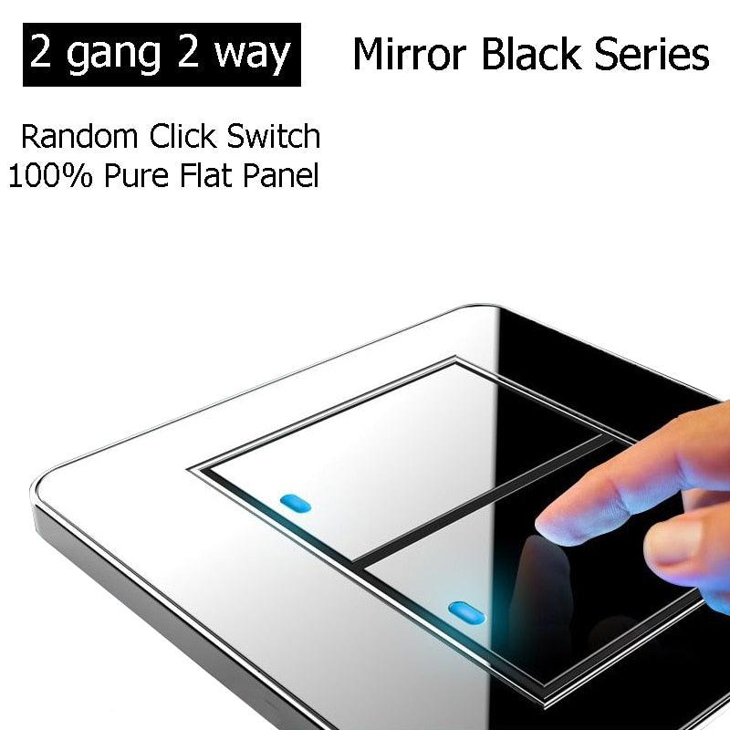 Brand New Arrival 2 Gang 2 Way Random Click Push Button Wall Light Switch With LED Indicator Acrylic Crystal Panel