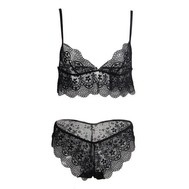 Women Plus Size 5XL Black White Lace Bra + Panty Women Lingerie Set Sexy Exotic Floral Transparent Sexy Set