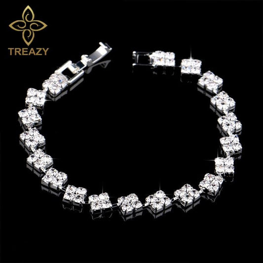 Women Sparkling Silver Plated Crystal Bracelets Ladies  Shiny Squares Bracelets & Bangles Bridal Wedding Accessories Jewelry