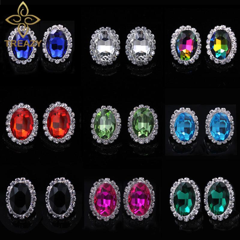 Women Earrings Gorgeous Multicolor Oval Imitation Gemstone Earrings Crystal Ear Stud Earrings for Women Wedding Jewelry Accessories