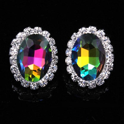 Women Earrings Gorgeous Multicolor Oval Imitation Gemstone Earrings Crystal Ear Stud Earrings for Women Wedding Jewelry Accessories