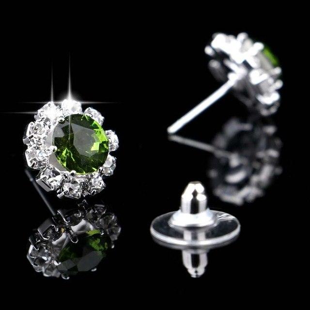 Women Luxury Bridal Silver Plating Crystal Rhinestone Flower Stud Earrings for Wedding Prom Gifts Accessories