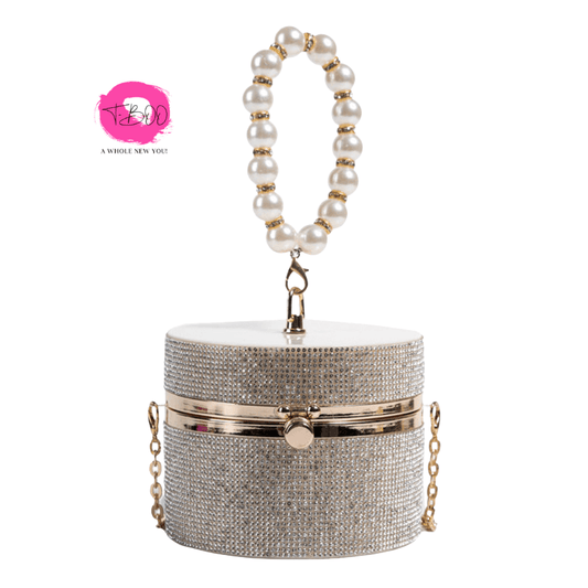 Diamond Acrylic Round Clutch Bag Pearl Handle Women Purses and Evening Handbags Small Shoulder Crossbody Bag