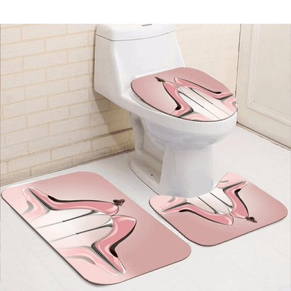 Bathroom Curtain Set Red Lips Pink High Heel Bath Mat Sets Shower Curtains with Hooks Black Non-Slip Pedestal Rug Toilet Cover
